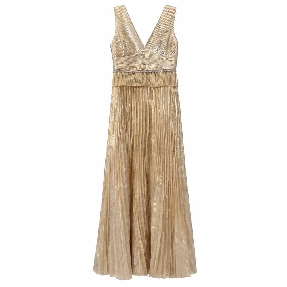 Self-Portrait Gold Metallic Pleated Maxi Gown NWT 8 Wedding Guest Formal Dress - Picture 6 of 9